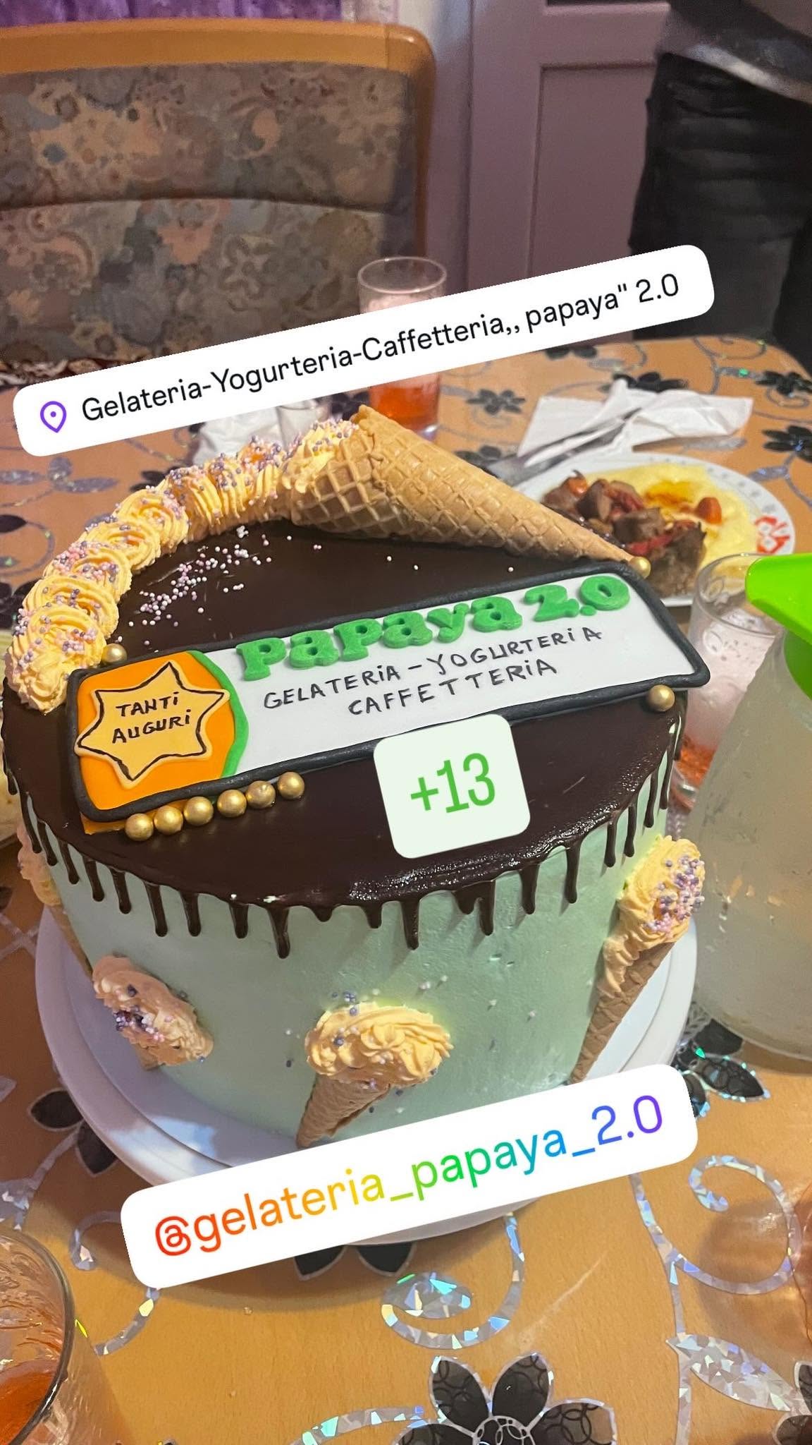 Il gruppo di Papaya 2.0 davanti alla vetrina gelati